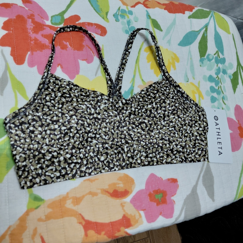Athleta Women's Black and White Patterned Sports Bra